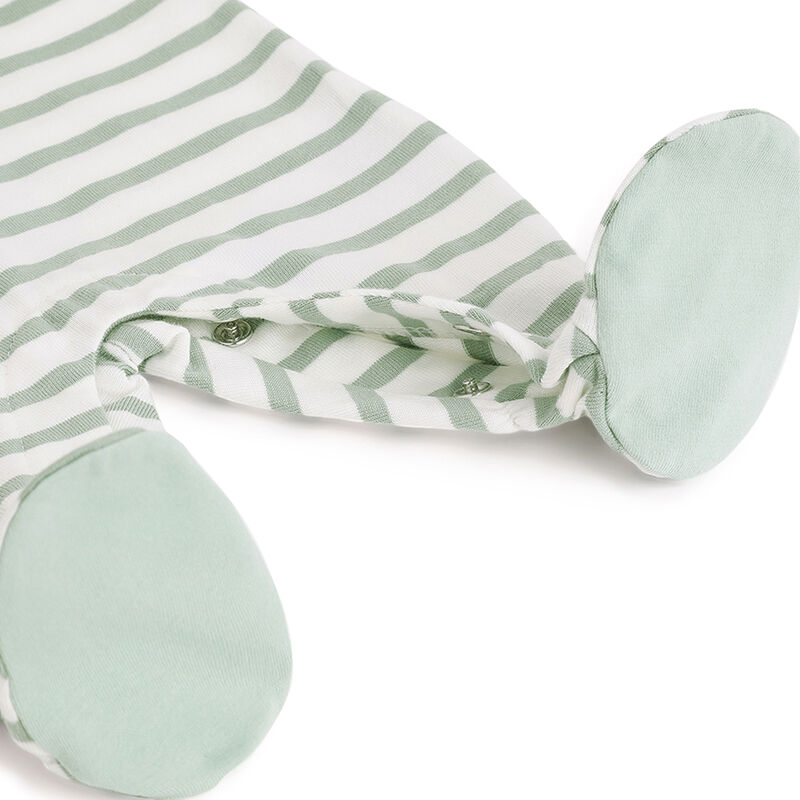 Boys Light Green Striped Leg Opening Babysuit image number 3